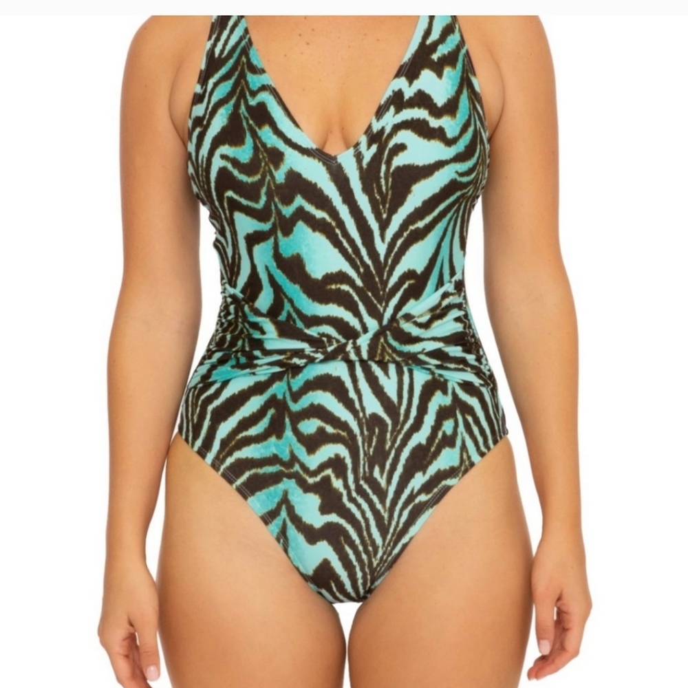 Zebra Print One Piece Swimsuit - Blue and Black